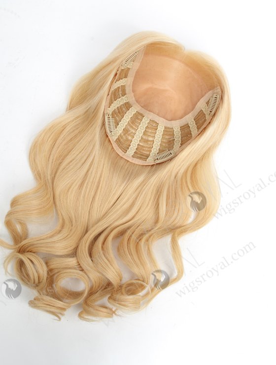 In Stock European Virgin Hair 18" Beach Wave 24#/613# Highlights 7"×8" Silk Top Open Weft Human Hair Topper-071-17885