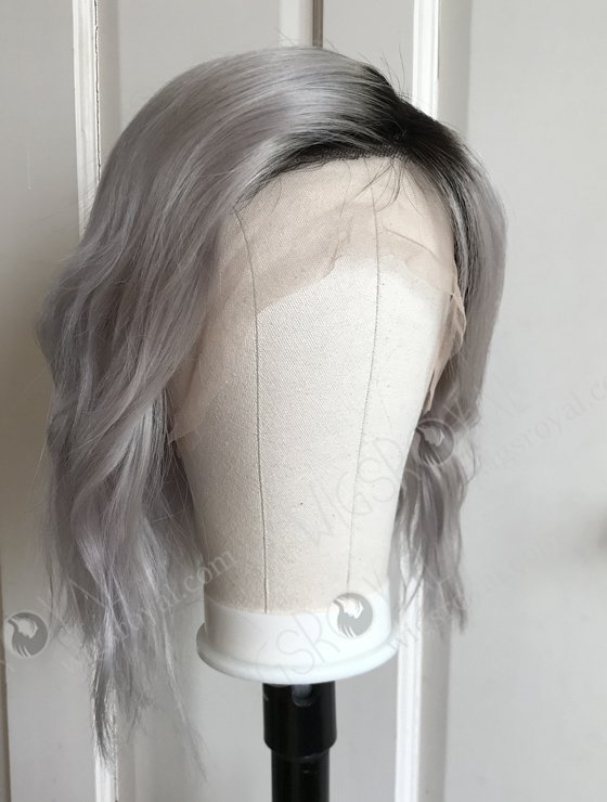 High Density Silver Color Slight Wave Human Hair Full Lace Wig WR-LW-116-18123