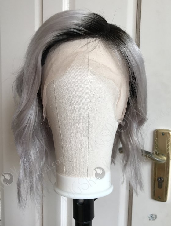 High Density Silver Color Slight Wave Human Hair Full Lace Wig WR-LW-116-18126