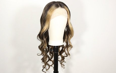 Charming Skunk Strip Balayage Highlights Color Loose Curly Virgin Hair Wig - (KN-076169-1)