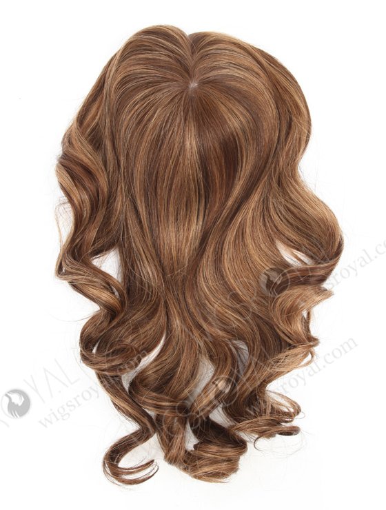 In Stock European Virgin Hair 16" Beach Wave 3# with T3/8# Highlights 7"×7" Silk Top Wefted Topper-034-18446