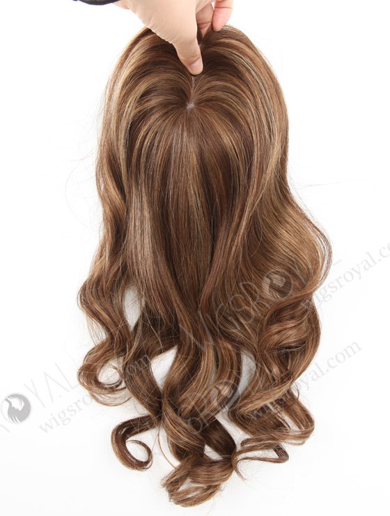 In Stock European Virgin Hair 16" Beach Wave 3# with T3/8# Highlights 7"×7" Silk Top Wefted Topper-034-18453