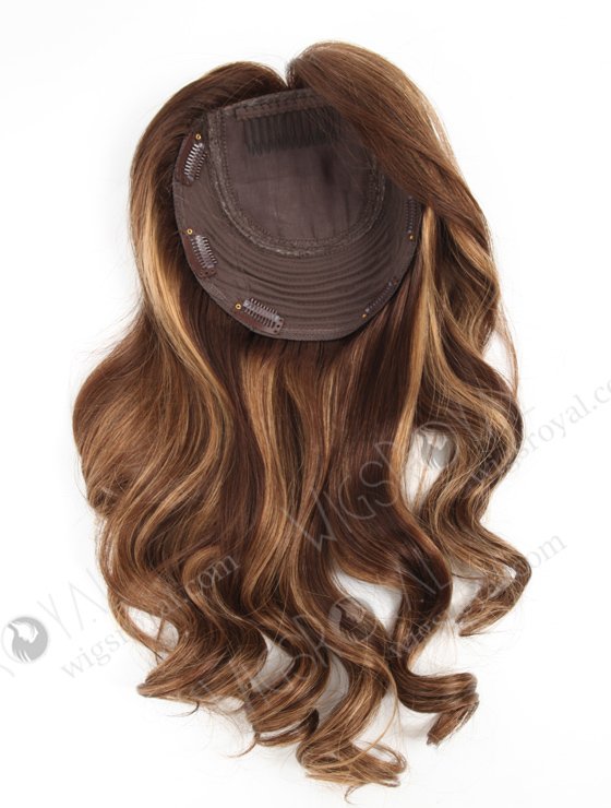 In Stock European Virgin Hair 16" Beach Wave 3# with T3/8# Highlights 7"×7" Silk Top Wefted Topper-034-18445