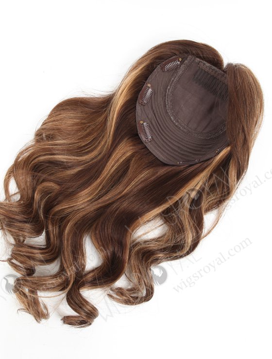 In Stock European Virgin Hair 16" Beach Wave 3# with T3/8# Highlights 7"×7" Silk Top Wefted Topper-034-18444