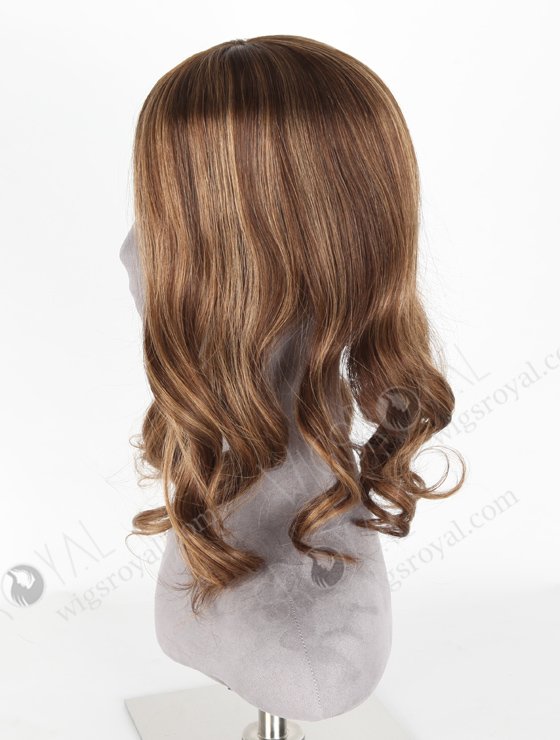 In Stock European Virgin Hair 16" Beach Wave 3# with T3/8# Highlights 7"×7" Silk Top Wefted Topper-034-18451