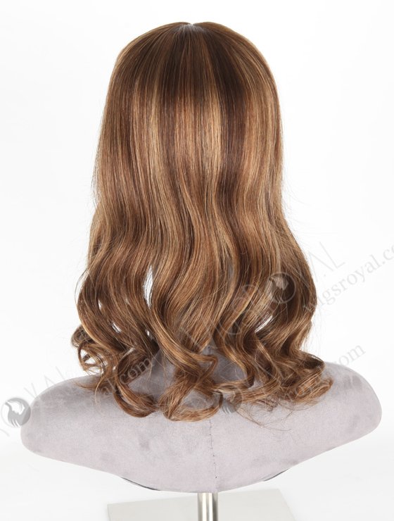 In Stock European Virgin Hair 16" Beach Wave 3# with T3/8# Highlights 7"×7" Silk Top Wefted Topper-034-18452