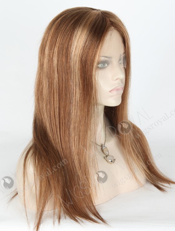 Trendy Brown Wig with Blonde Highlights Perfect Hairline | In Stock European Virgin Hair 16" Straight 4/10# Evenly Blended with 14# Highlights Lace Front Silk Top Glueless Wig GLL-08023-18381