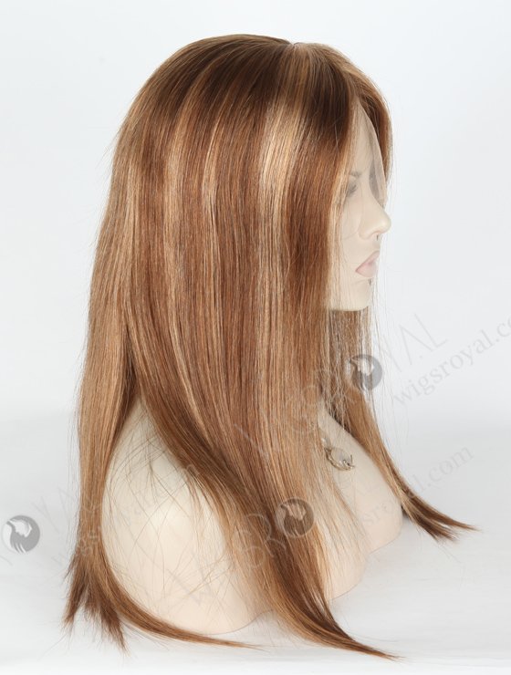 Trendy Brown Wig with Blonde Highlights Perfect Hairline | In Stock European Virgin Hair 16" Straight 4/10# Evenly Blended with 14# Highlights Lace Front Silk Top Glueless Wig GLL-08023-18380