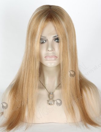 Light Brown Wig with Blonde Highlights Transparent Lace Front | In Stock European Virgin Hair 16" Straight T9/8/25/60# Color Lace Front Silk Top Glueless Wig GLL-08024