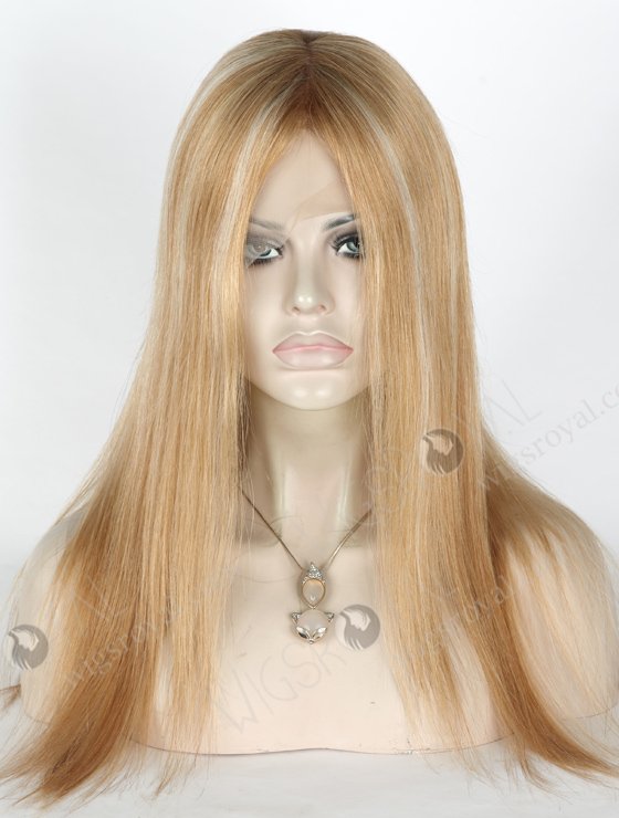 Light Brown Wig with Blonde Highlights Transparent Lace Front | In Stock European Virgin Hair 16" Straight T9/8/25/60# Color Lace Front Silk Top Glueless Wig GLL-08024-18386