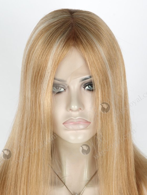 Light Brown Wig with Blonde Highlights Transparent Lace Front | In Stock European Virgin Hair 16" Straight T9/8/25/60# Color Lace Front Silk Top Glueless Wig GLL-08024-18387
