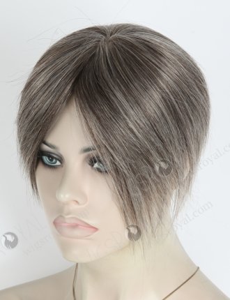 Short Mongolian Human Hair Grey Color Volume Silk Topper Hairpiece WR-TC-065