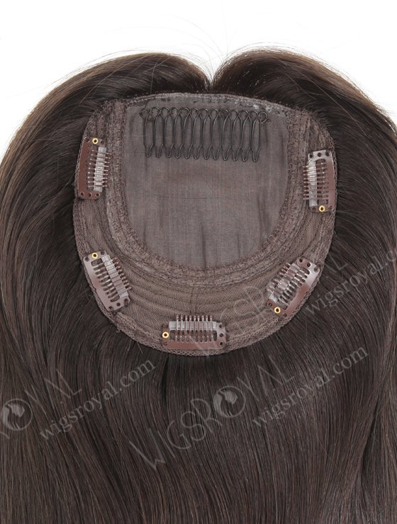 In Stock European Virgin Hair 16" Straight 2# Color 5.5"×5.5" Silk Top Wefted Kosher Topper-078-19177