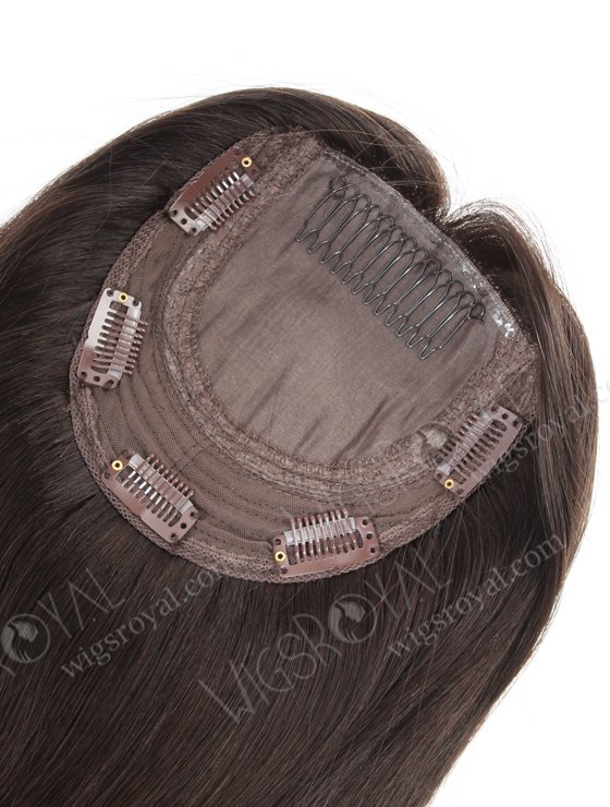 In Stock European Virgin Hair 16" Straight 2# Color 5.5"×5.5" Silk Top Wefted Kosher Topper-078-19182
