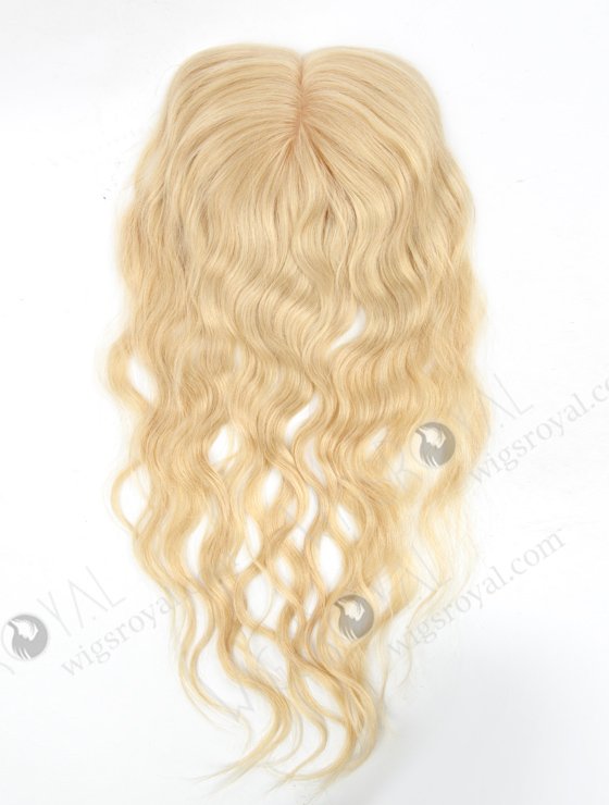 Best Quality Blonde Curly Human Hair Silk Toppers for Hair Loss | In Stock 5.5"*6" European Virgin Hair 16" Slight Wave 613# Color Silk Top Hair Topper-082-19278