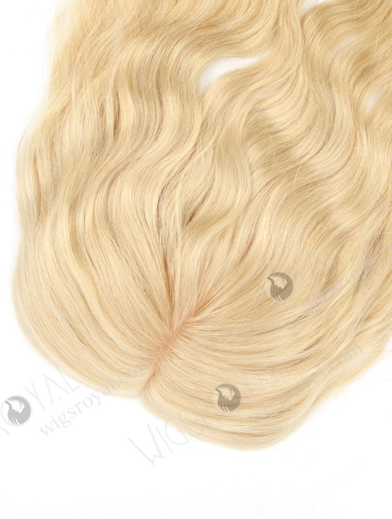 Best Quality Blonde Curly Human Hair Silk Toppers for Hair Loss | In Stock 5.5"*6" European Virgin Hair 16" Slight Wave 613# Color Silk Top Hair Topper-082-19280
