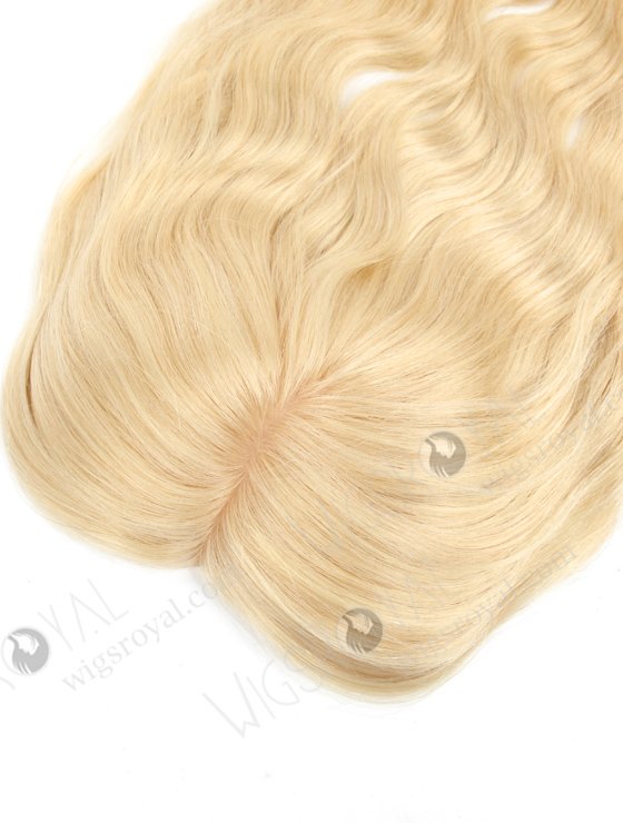 Best Quality Blonde Curly Human Hair Silk Toppers for Hair Loss | In Stock 5.5"*6" European Virgin Hair 16" Slight Wave 613# Color Silk Top Hair Topper-082-19281