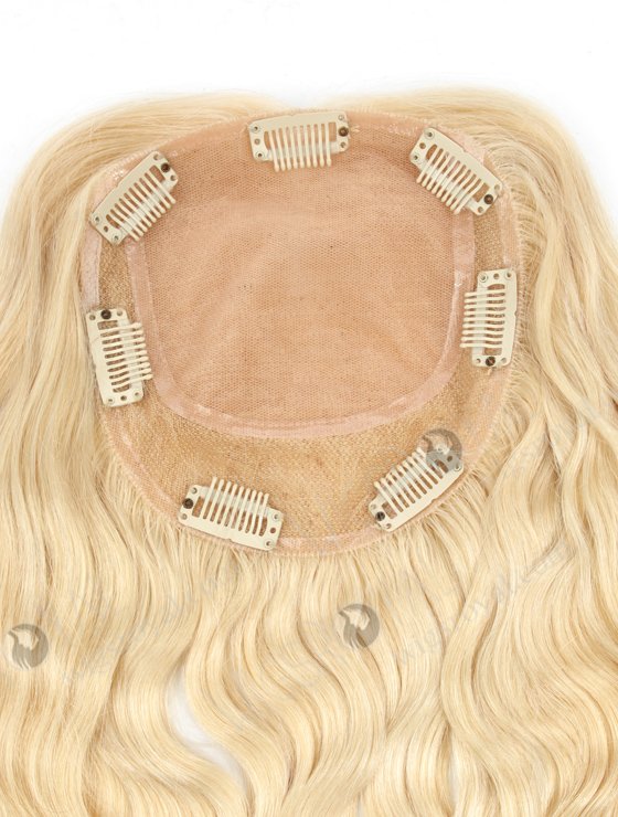Best Quality Blonde Curly Human Hair Silk Toppers for Hair Loss | In Stock 5.5"*6" European Virgin Hair 16" Slight Wave 613# Color Silk Top Hair Topper-082-19282