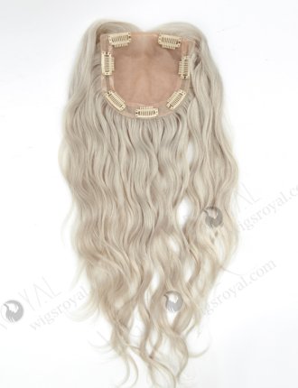 Platinum Gray Hair Pieces Toppers for Older Ladies Quality Real Hair | In Stock 5"*5.5" European Virgin Hair 14" Slight Wave Silver Color Silk Top Hair Topper-081