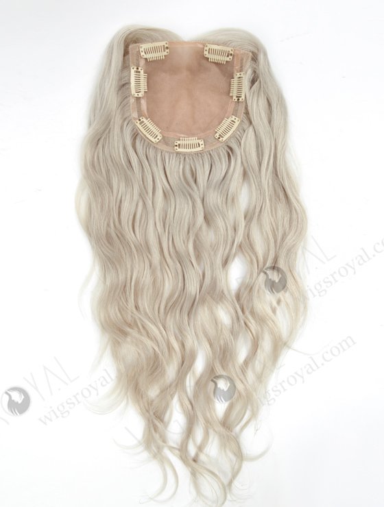 Platinum Gray Hair Pieces Toppers for Older Ladies Quality Real Hair | In Stock 5"*5.5" European Virgin Hair 14" Slight Wave Silver Color Silk Top Hair Topper-081