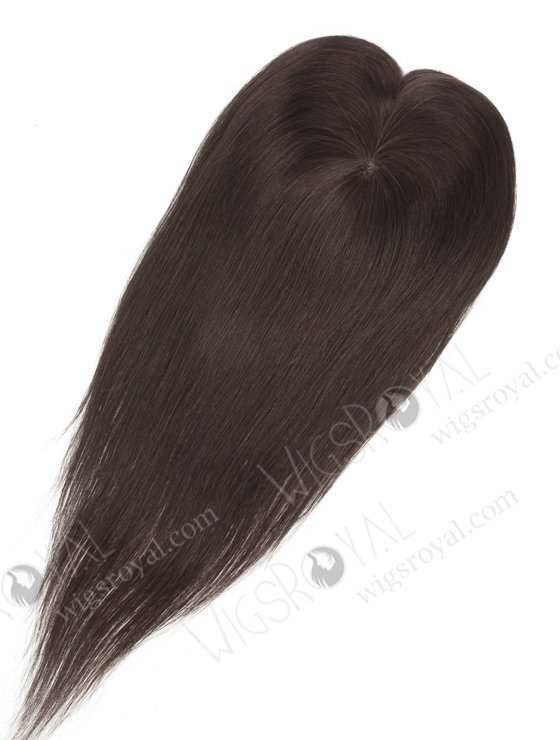 Dark Brown Clip On Fine Mono Hairpieces for Thinning Hair 16 Inch Small Base Little Volume Topper-085-19343