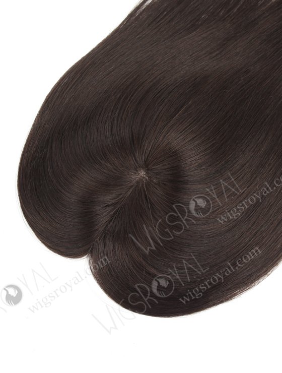 Dark Brown Clip On Fine Mono Hairpieces for Thinning Hair 16 Inch Small Base Little Volume Topper-085-19344