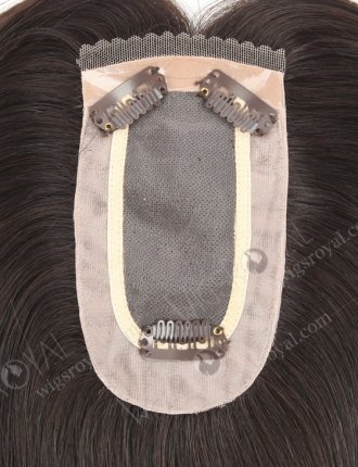 Dark Brown Clip On Fine Mono Hairpieces for Thinning Hair 16 Inch Small Base Little Volume Topper-085