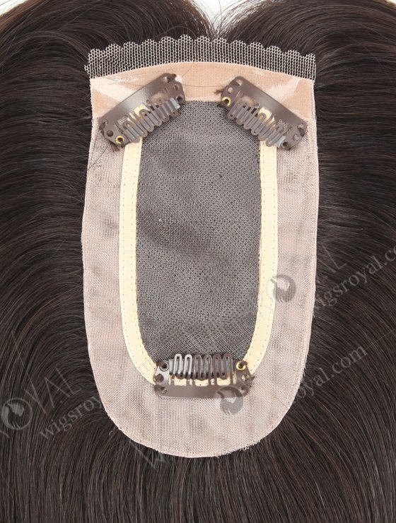 Dark Brown Clip On Fine Mono Hairpieces for Thinning Hair 16 Inch Small Base Little Volume Topper-085-19345