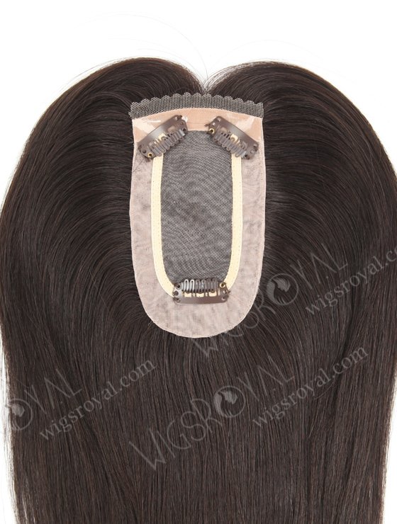 Dark Brown Clip On Fine Mono Hairpieces for Thinning Hair 16 Inch Small Base Little Volume Topper-085-19347