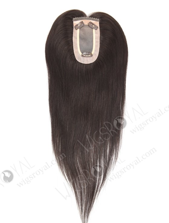 Dark Brown Clip On Fine Mono Hairpieces for Thinning Hair 16 Inch Small Base Little Volume Topper-085-19346