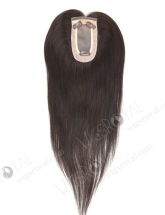 Dark Brown Clip On Fine Mono Hairpieces for Thinning Hair 16 Inch Small Base Little Volume Topper-085