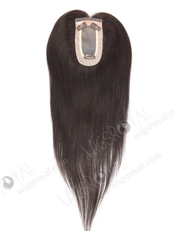 Dark Brown Clip On Fine Mono Hairpieces for Thinning Hair 16 Inch Small Base Little Volume Topper-085