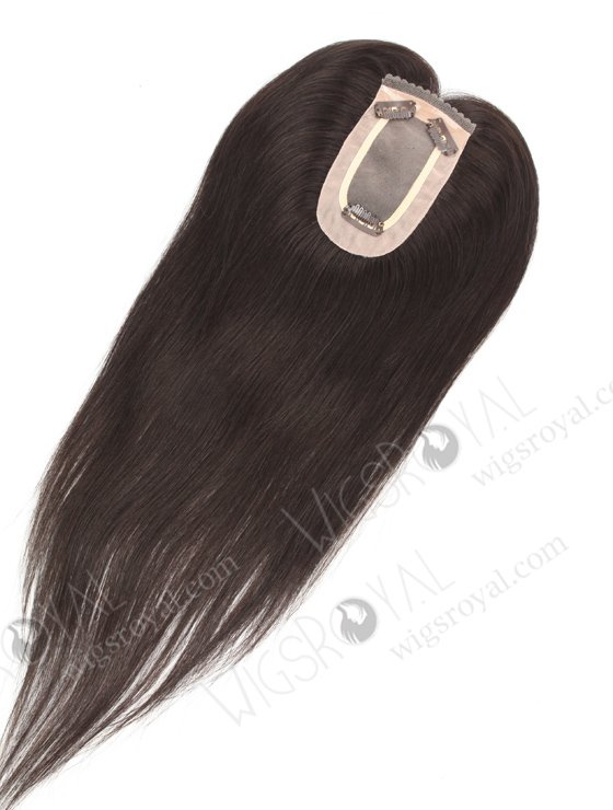 Dark Brown Clip On Fine Mono Hairpieces for Thinning Hair 16 Inch Small Base Little Volume Topper-085-19348