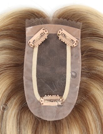 Mono Top Small Hair Toppers for Thinning Hair Blonde with Brown Lowlights |  In Stock 2.75"*5.25" European Virgin Hair 16" Straight Color T9/22# with 9# highlights Monofilament Hair Topper-093