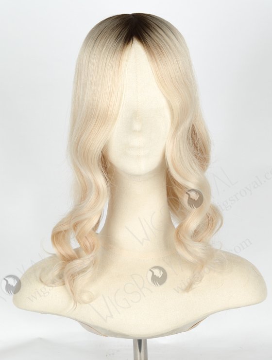 Large Base 8" x 8" Silk Top Wefted Hair Topper Platinum Blonde with Brown Roots Topper-023-19563