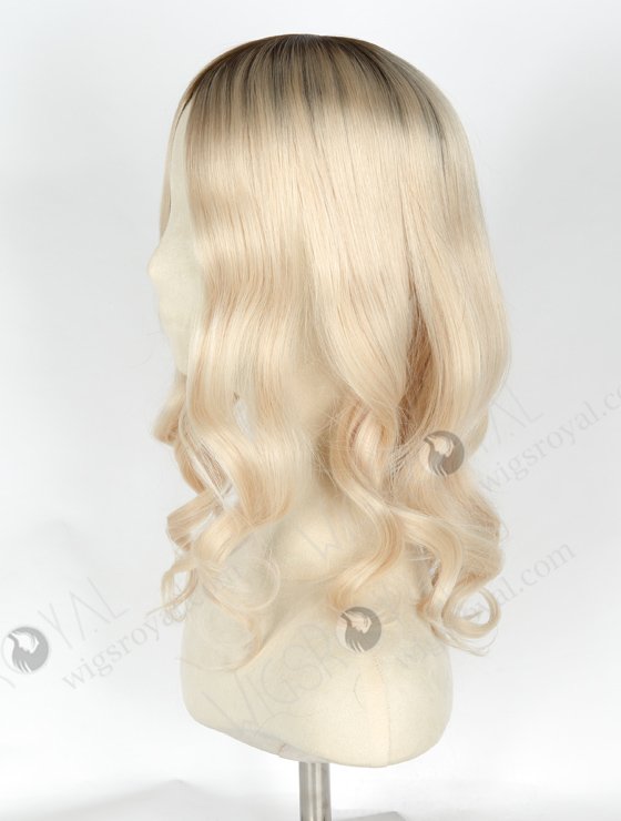 Large Base 8" x 8" Silk Top Wefted Hair Topper Platinum Blonde with Brown Roots Topper-023-19565