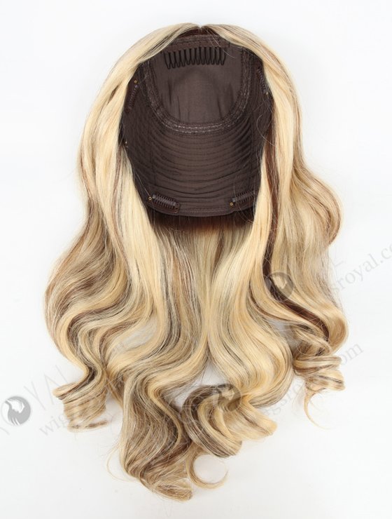 In Stock European Virgin Hair 16" Beach Wave T4/22# with 4# Highlights 8"×8" Silk Top Wefted Hair Topper-032-19636