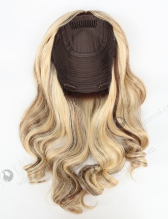 Stylish 16 Inch Blonde Wavy Hair Topper with Brown Lowlights | 8 x 8 Large Base Hair Crown Topper-032