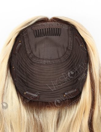 Stylish 16 Inch Blonde Wavy Hair Topper with Brown Lowlights | 8 x 8 Large Base Hair Crown Topper-032
