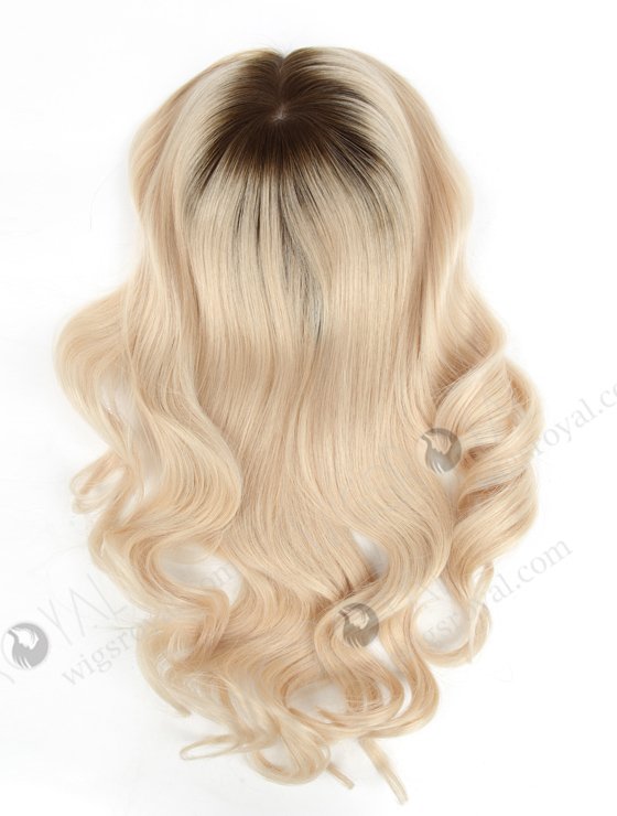 Large Base 8" x 8" Silk Top Wefted Hair Topper Platinum Blonde with Brown Roots Topper-023-19566
