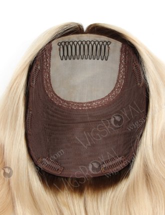 Large Base 8" x 8" Silk Top Wefted Hair Topper Platinum Blonde with Brown Roots Topper-023