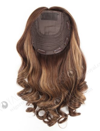 In Stock European Virgin Hair 18" Beach wave 3# with T3/8# Highlights 7"×7" Silk Top Wefted Topper-030