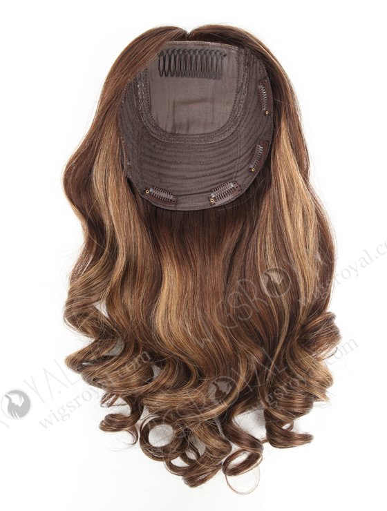In Stock European Virgin Hair 18" Beach wave 3# with T3/8# Highlights 7"×7" Silk Top Wefted Topper-030
