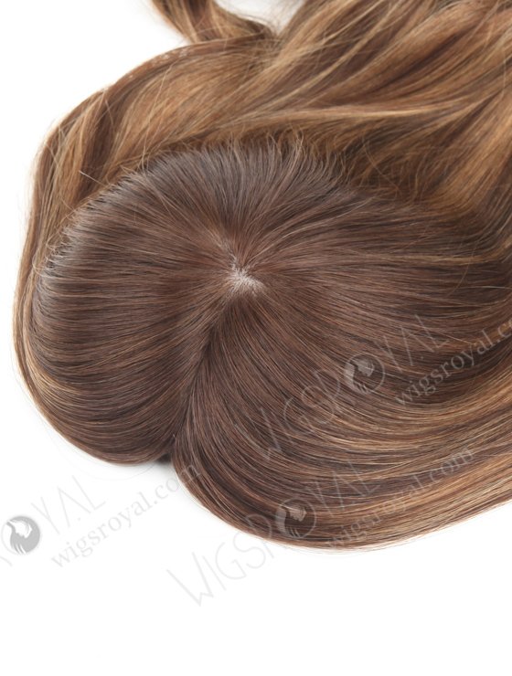 In Stock European Virgin Hair 18" Beach wave 3# with T3/8# Highlights 7"×7" Silk Top Wefted Topper-030-19592