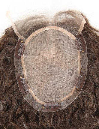 Grey Color Short Sytle Curly Silk Base With PU Around Perimeter Human Hair Topper WR-TC-068