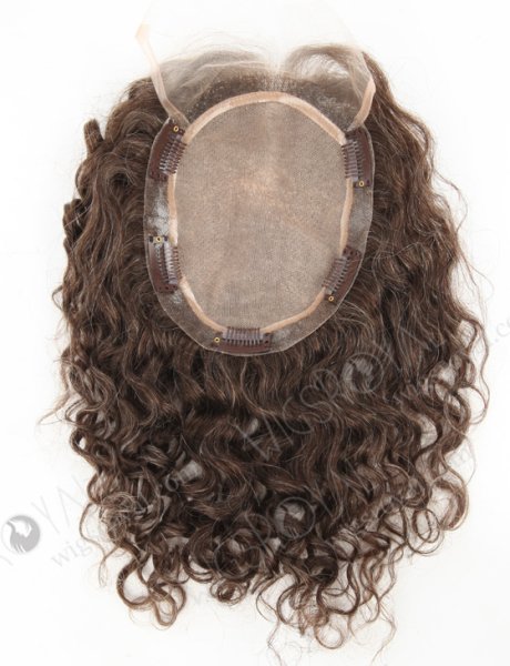 Grey Color Short Sytle Curly Silk Base With PU Around Perimeter Human Hair Topper WR-TC-068