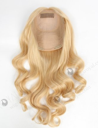 Large Base Silk Top Wefted Hair Topper 18 Inch Blonde Wavy Topper-047
