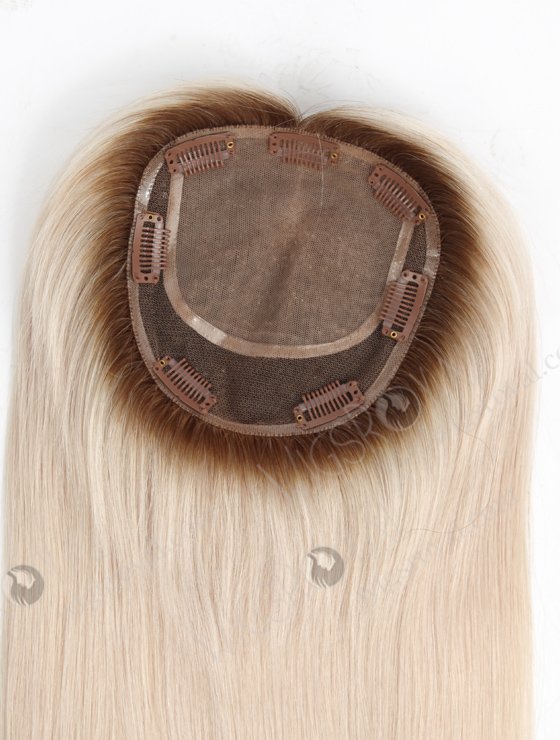 Luxury Best Quality Clip On Platinum Blonde Rooted Human Hair Topper 18 Inch Topper-044-20647
