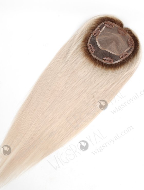 Luxury Best Quality Clip On Platinum Blonde Rooted Human Hair Topper 18 Inch Topper-044-20649