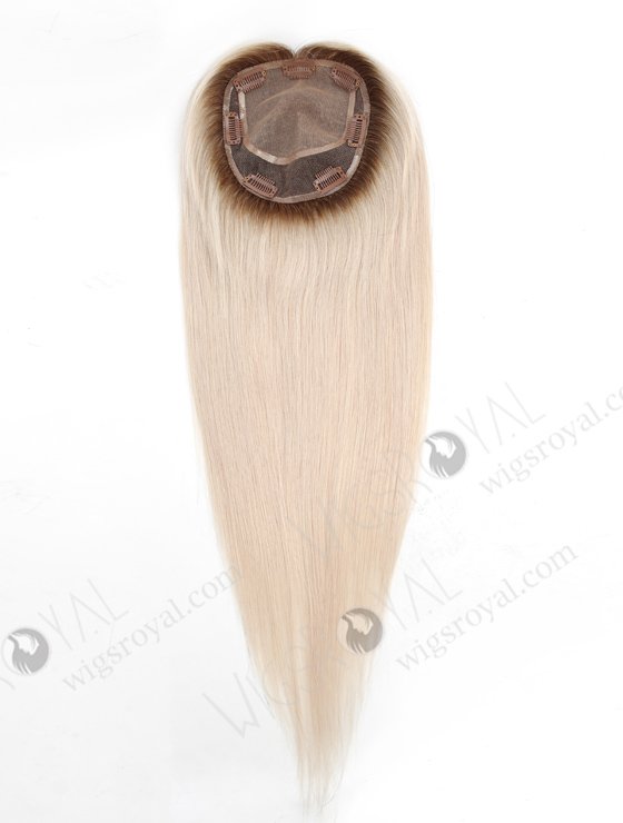 Luxury Best Quality Clip On Platinum Blonde Rooted Human Hair Topper 18 Inch Topper-044-20666